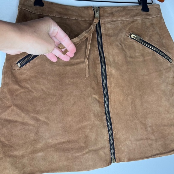 All Saints Piper Goat Suede Tan Zipper Mini Skirt 6 - Picture 6 of 9